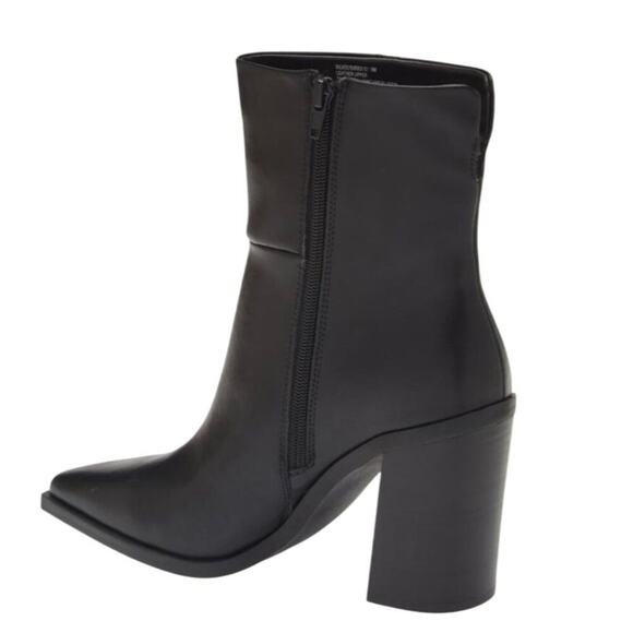 Steve Madden Silvee Womens Ankle 9.5M Black Leather Snip Toe Block Heel Side Zip - Picture 3 of 16